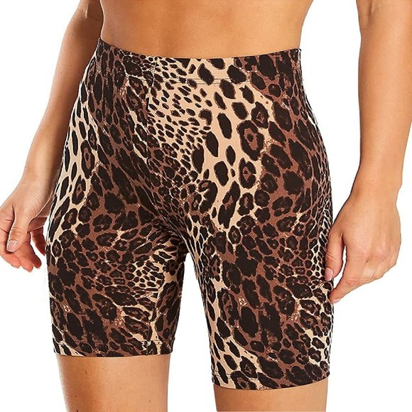 new Size 2XL HUE Women's Essentials BROWN Leopard Cotton Bike Shorts - Picture 7 of 7